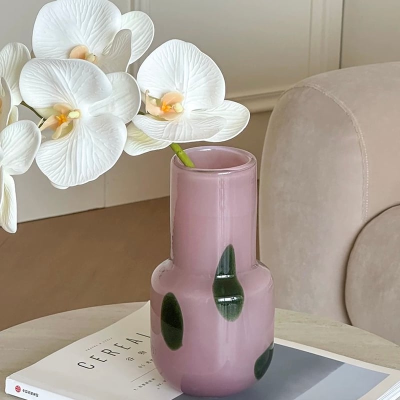 グリーン ドット ピンク ガラス フラワーベース 花瓶 | 70PARK