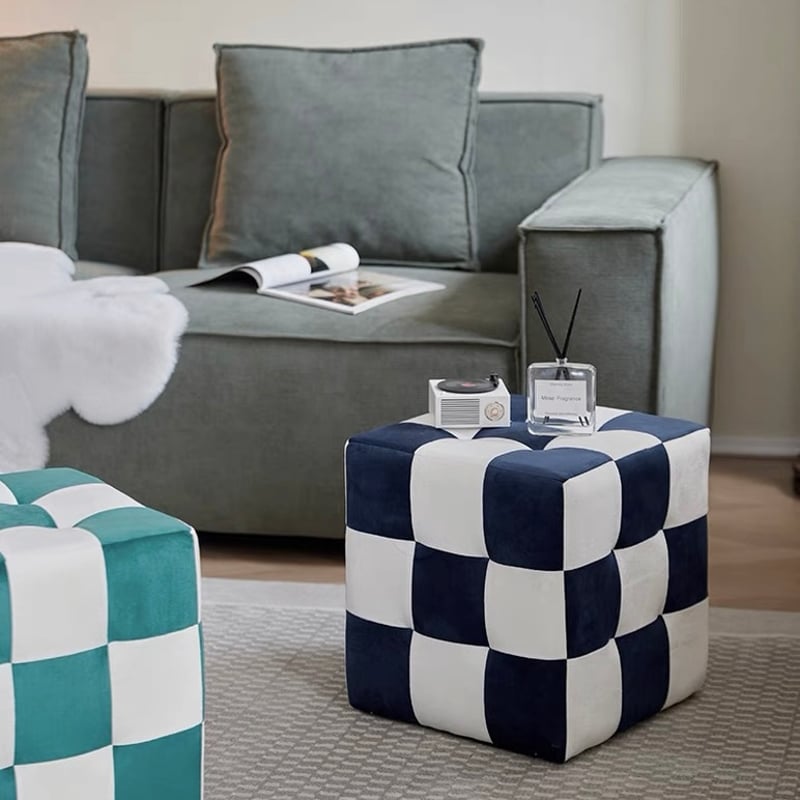 キューブ型 チェッカー柄 スツール 全3色 オットマン 市松模様 | 70PARK