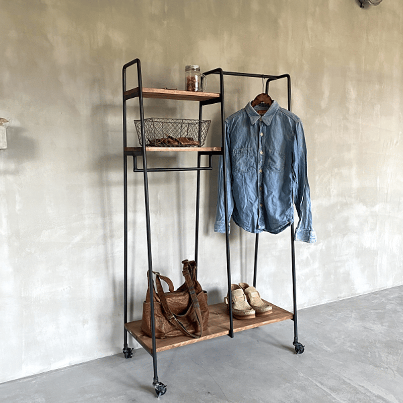 数量限定 CR3-G ハンガーラック 3段棚 収納 キャスター アイアン家具
