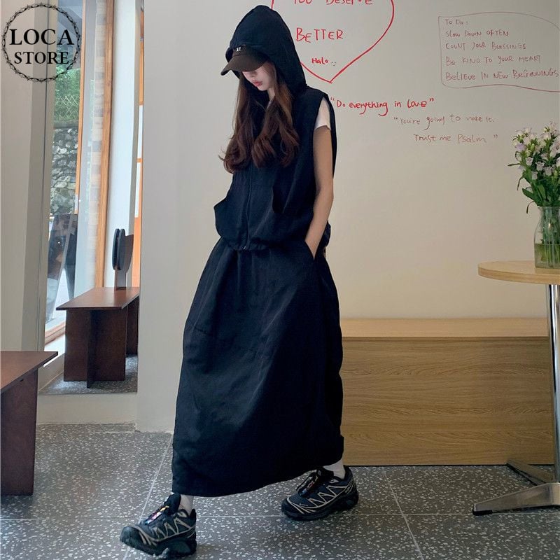 セットアップ 上下セット フード付きベスト ロングスカート オーバー