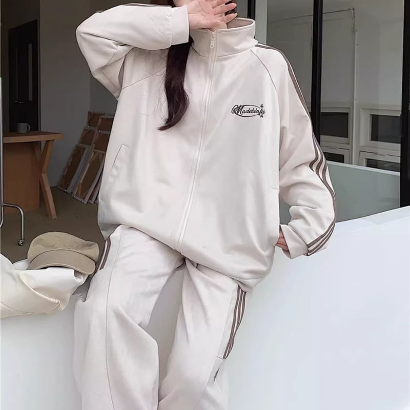 セットアップ 上下セット ジャージ ロゴ サイドライン トップス ワイド