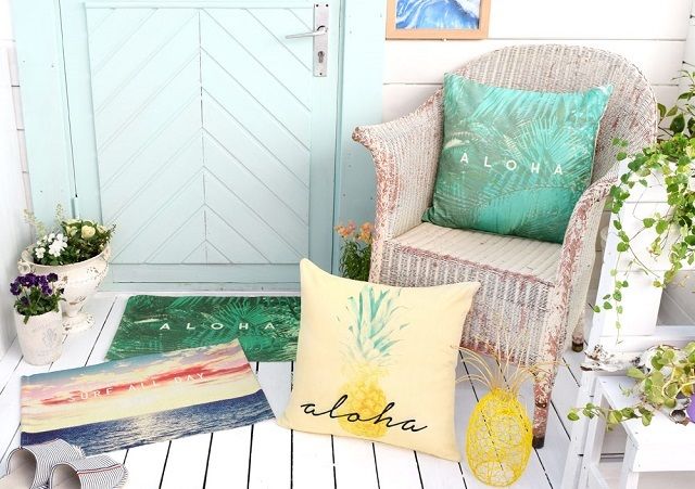 ハワイアン フォト クッションカバー(サンセット/リーフ/パイナップル