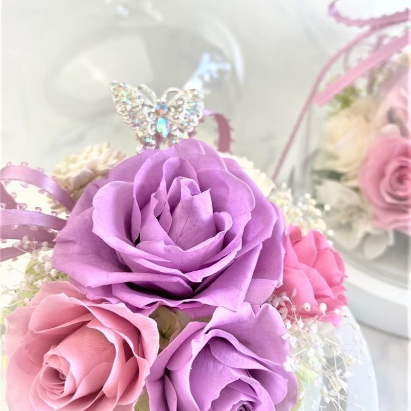 プリザーブドフラワーガラスドームha-to chou 記念日 お誕生日