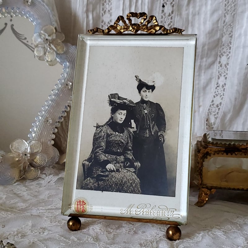 フランス ガラスのフォトフレーム リボン アンティーク ヴィンテージ