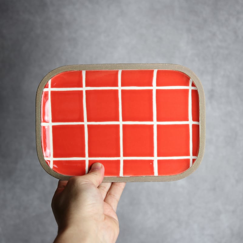 長角皿中 タイル 赤 やちむん 陶器 一翠窯:7021002 | MADE IN OKINAW