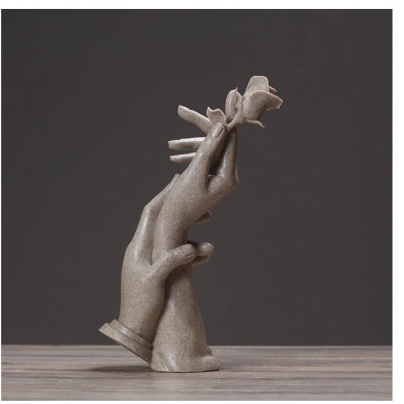 オブジェ】 ハンド 手 薔薇 石色 28cm 樹脂彫像 部屋装飾品 お洒落