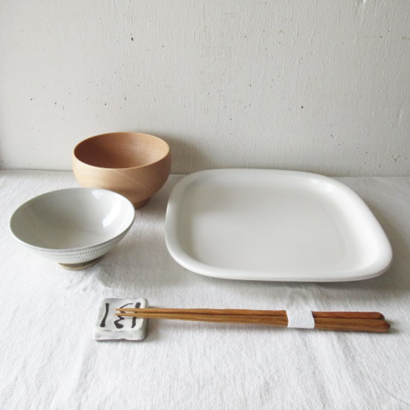 柳デザイン プレートL 白黒角型ディナーセット（柳 宗理 白黒食器