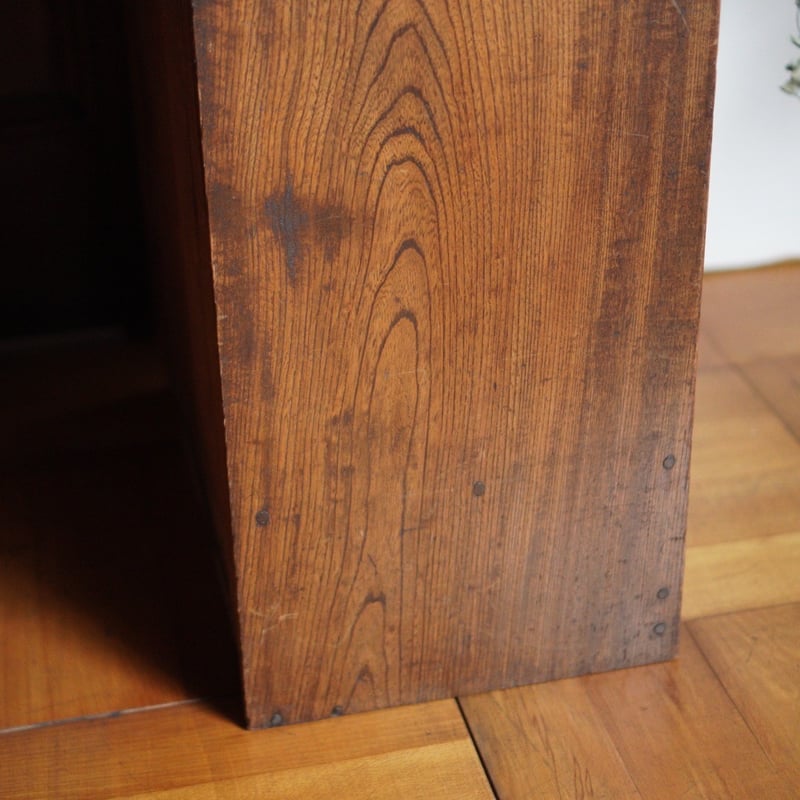 ガラス棚 引出し付き 収納棚 収納 木製 昭和初期 古道具 アンティーク