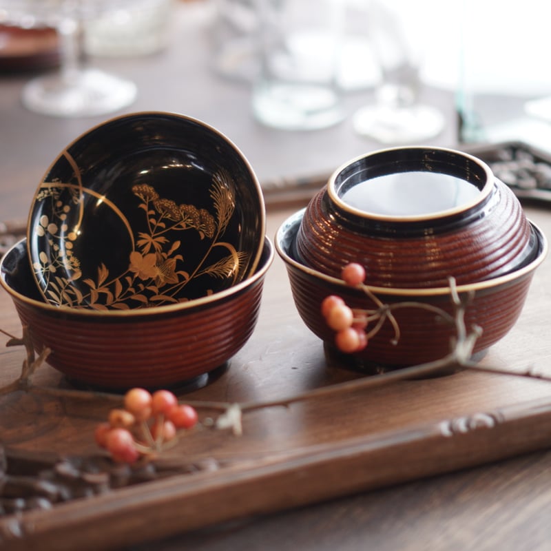 漆器椀 蓋付き 漆器 吸物椀 金 蒔絵 汁椀 明治 和食器 アンティーク
