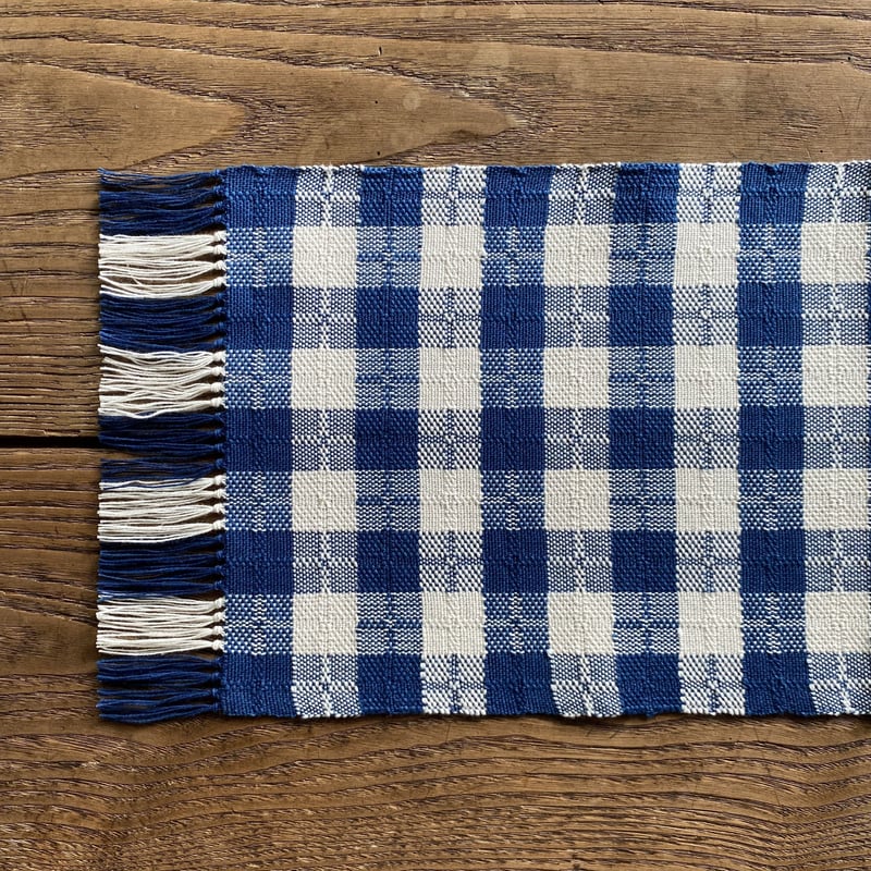 藍染 白と納戸の市松織 テーブルランナー(約20.5㎝×50㎝) 2色 納戸×白