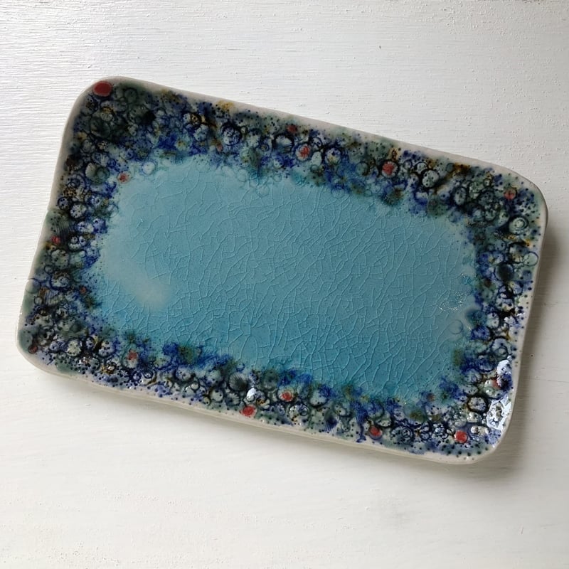螢窯 エメラルド珊瑚紋長方形皿 | 山原工藝店