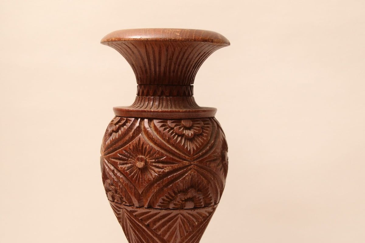 木彫/ウッドフラワーベース/花/彫刻/フラワーポット/インド/花器