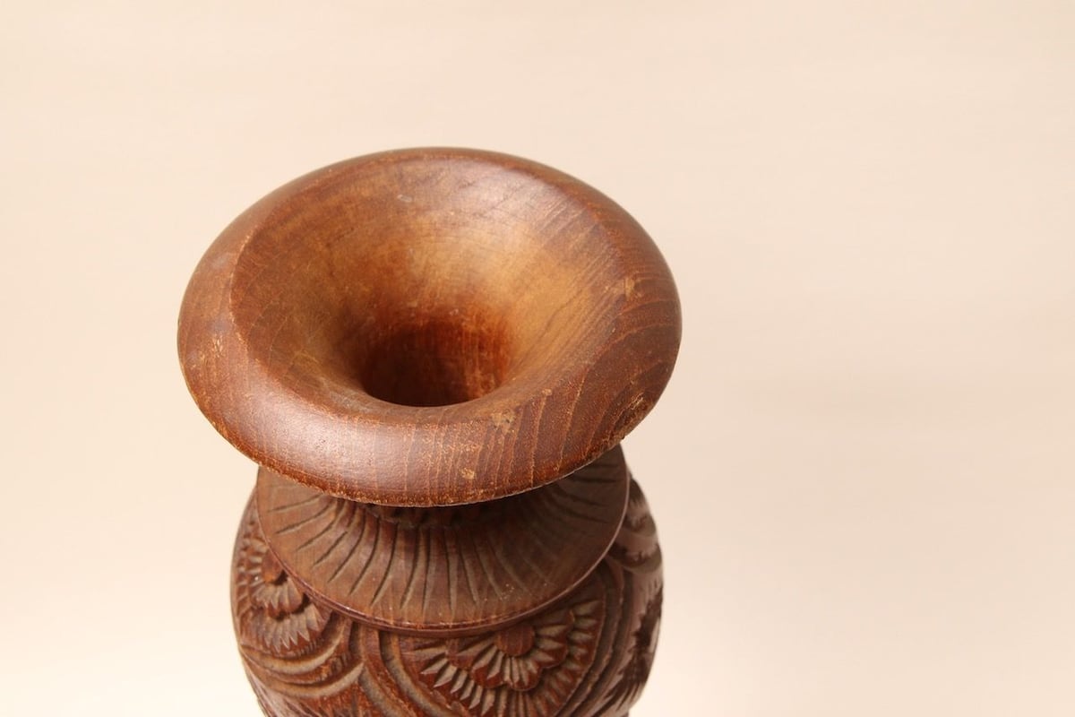 木彫/ウッドフラワーベース/花/彫刻/フラワーポット/インド/花器
