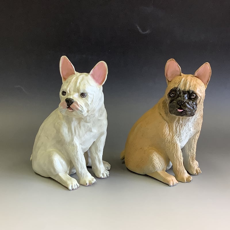 犬置物フレンチブルドックフォーン樹脂製 ドッグフィギュア レジン