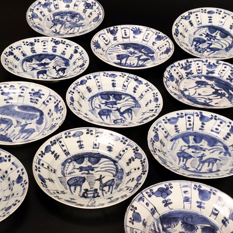 明 古染付鹿文七寸皿 十七客揃 | LYAN ARTS' Collection online