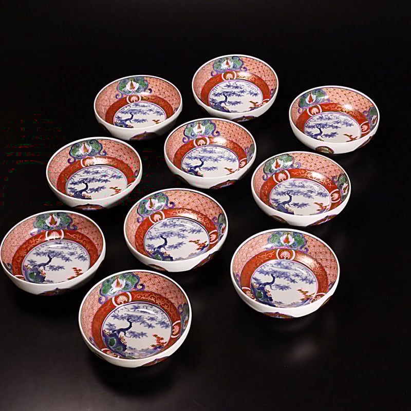 古伊万里 金襴手赤玉山水文小鉢 十客揃 | LYAN ARTS' Collection on