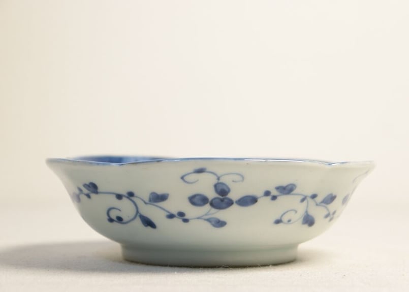 江戸後期染付寿と五方草花図なます皿 | 吉祥寺PukuPuku