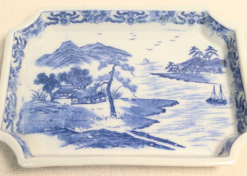 明治後期～大正銅判山水図長角皿② かたつき | 吉祥寺PukuPuku