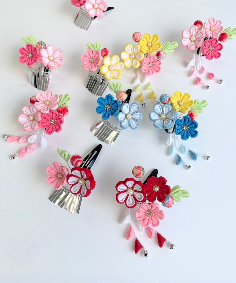 七五三 髪飾り 3歳用｜つまみ細工 姫苺‐ひめいちご‐＜ピンク＞｜小さな