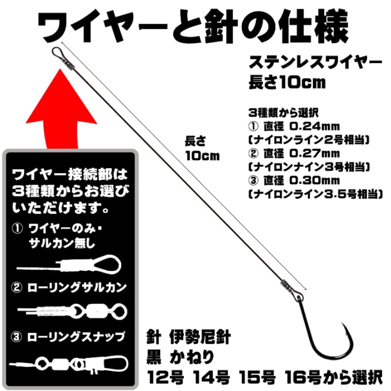 ワイヤーハリス 伊勢尼 12号 14号 15号 16号 極細 ワイヤー 直径0.24mm