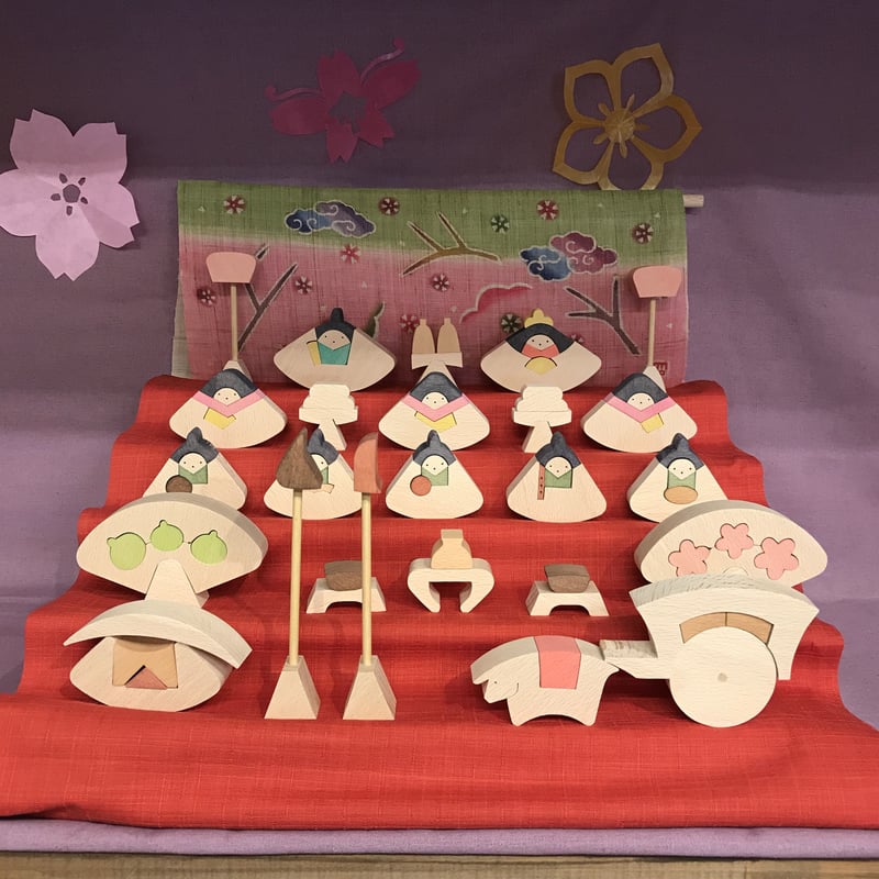 KH231 円びな五段飾り・小（特製・桜）小黒三郎 組み木のひな人形 | ゆ