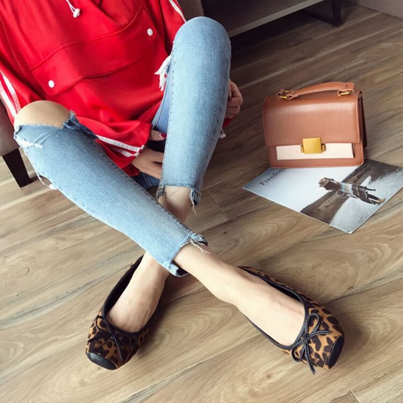 レオパード柄 フラットシューズ 豹柄 バレエシューズ スクエアトゥ