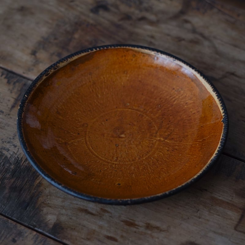 19世紀 アメリカ 大らかな無地のレッドウェア皿 / Redware Pie Plate /