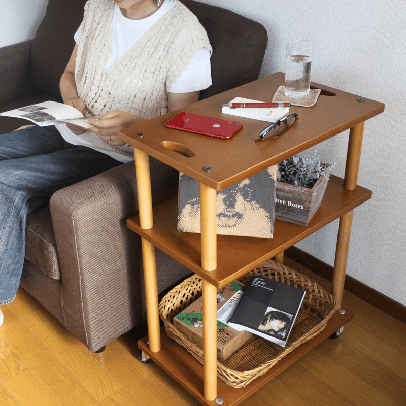 キャスター付き移動式多目的木製ワゴン 「MUWW(ムー)」 3段 | 【木の脚