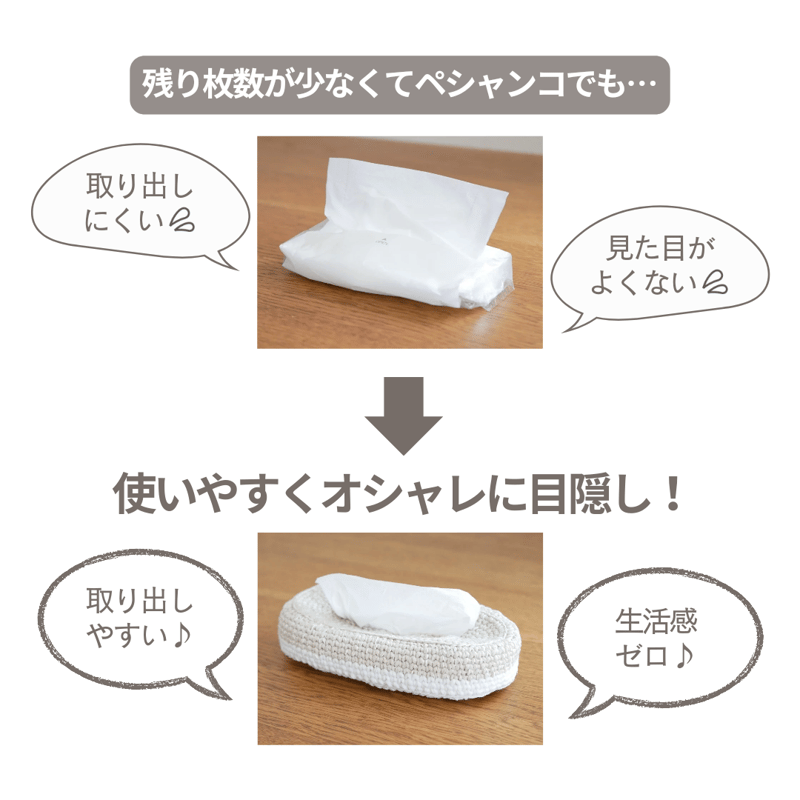 ソフトパックティッシュカバー（ベージュ） | 手編み雑貨の店 Tadari