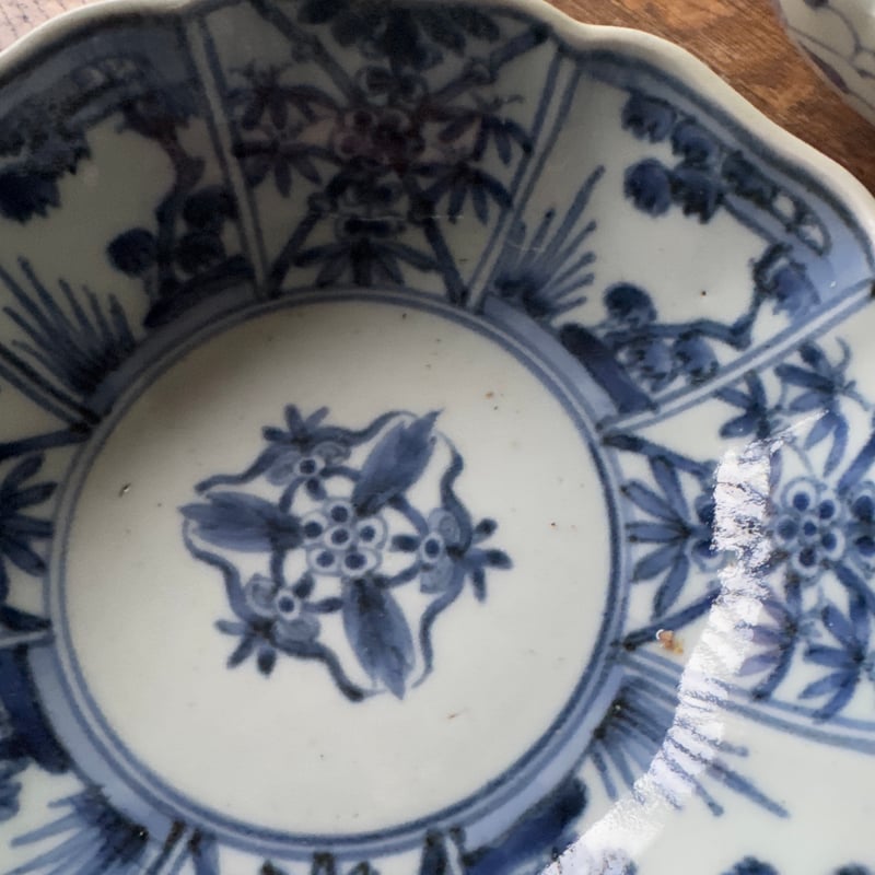 古伊万里 染付松竹梅文 輪花膾皿 渦福銘 2客セット | Kaikaroman