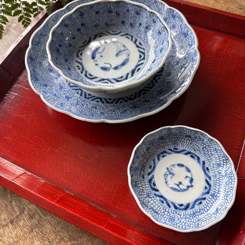 古伊万里 染付微塵唐草文 輪花七寸皿 1枚 | Kaikaroman ONLINE STORE