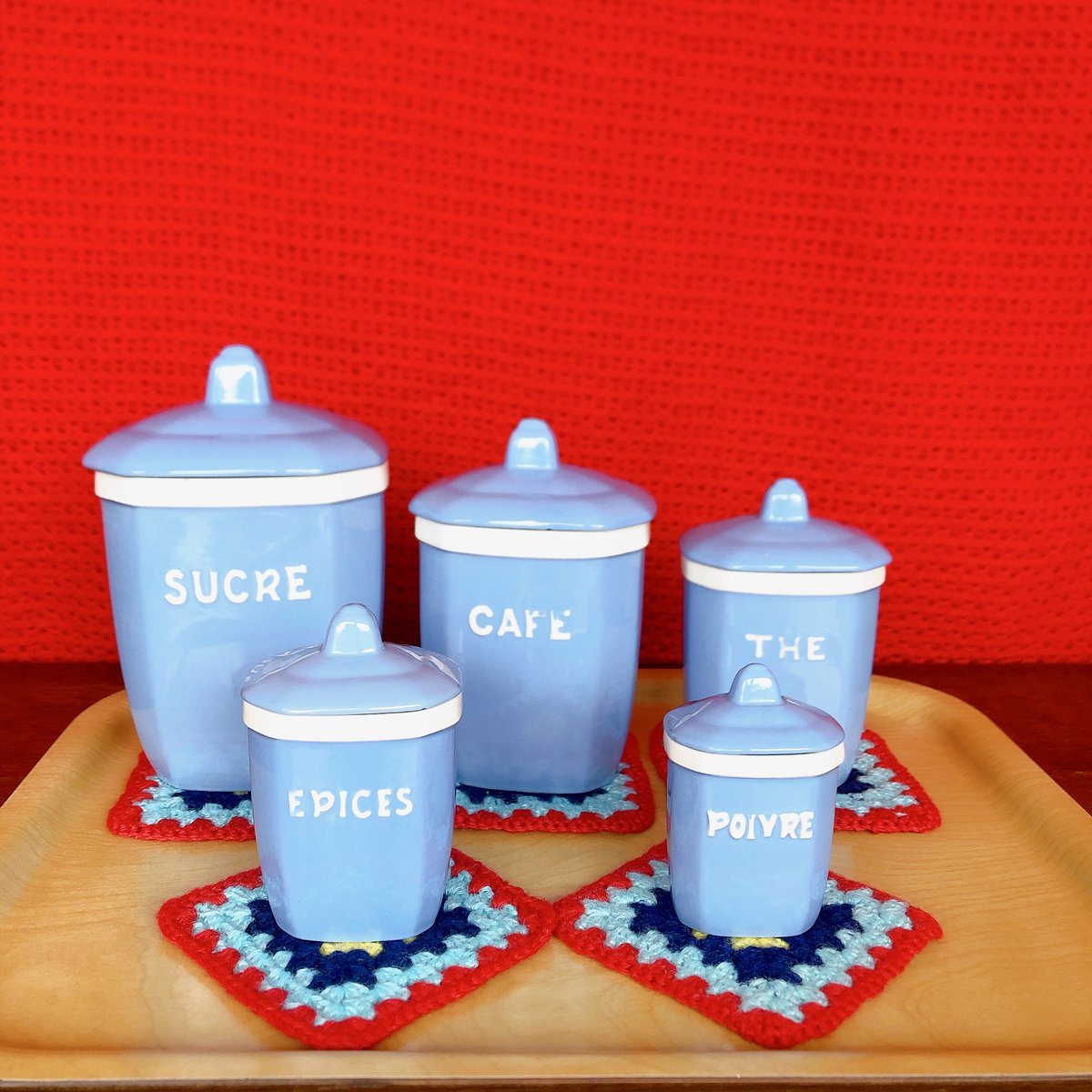 フランスアンティーク ディゴワンサルグミンヌ 陶器キャニスター5点