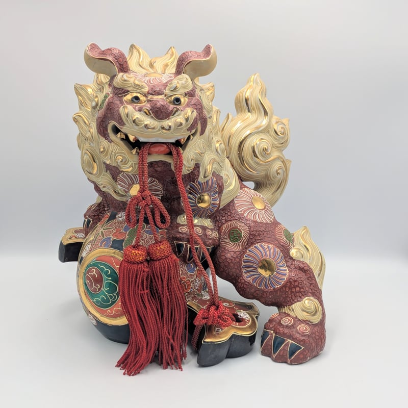 九谷焼 骨董 民芸品 宝獅子 魔除け獅子 縁起物 獅子 狛犬 置物 小槌