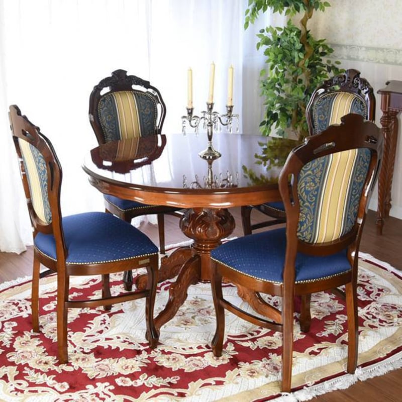 イタリア家具 アンティーク調 猫脚 ダイニングテーブルセット 4人掛け