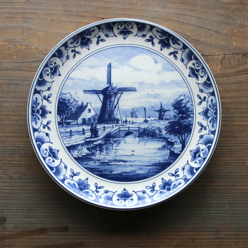 水辺と風車小屋の飾り皿｜デルフト焼（Delft） | 土井見世 古道具店
