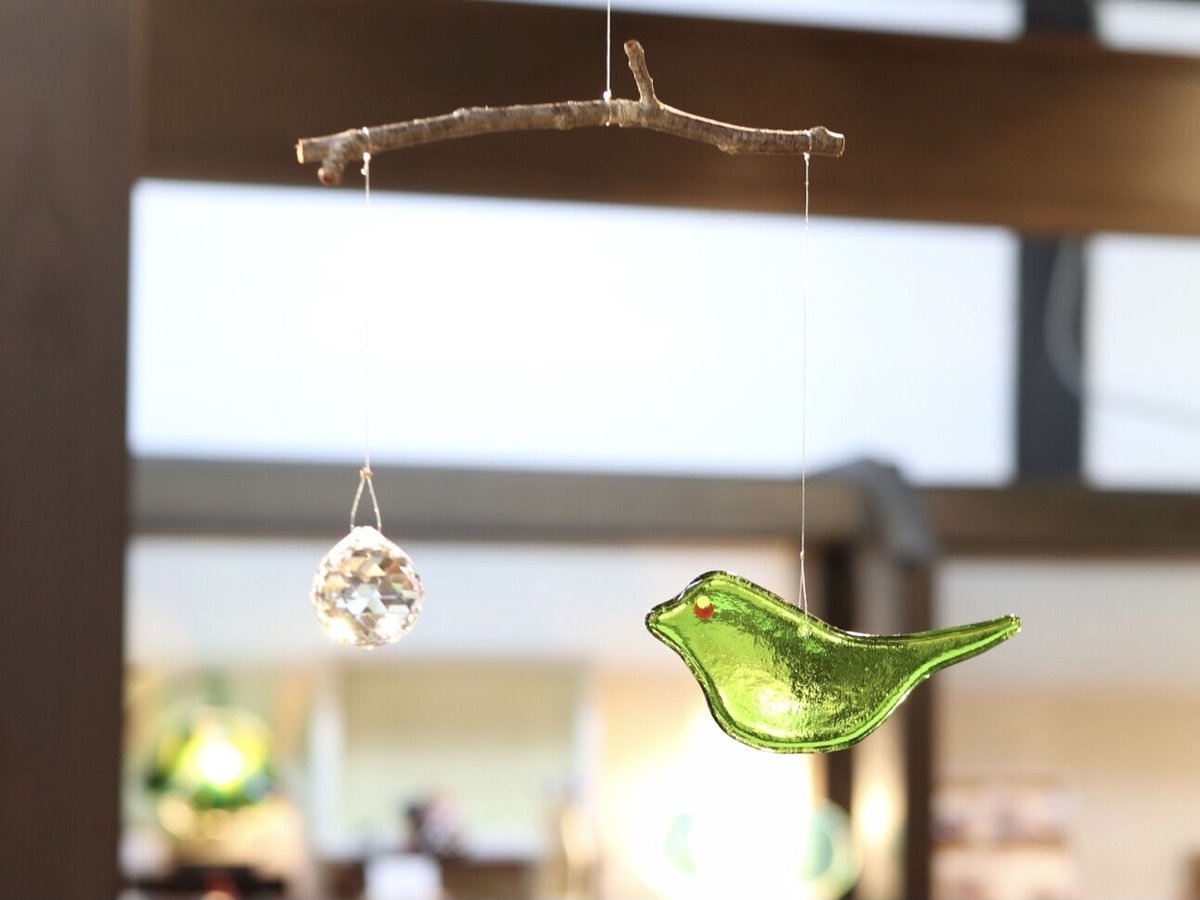 鳥さんとスワロのモビール | みやじまガラス工房Fizz Glass