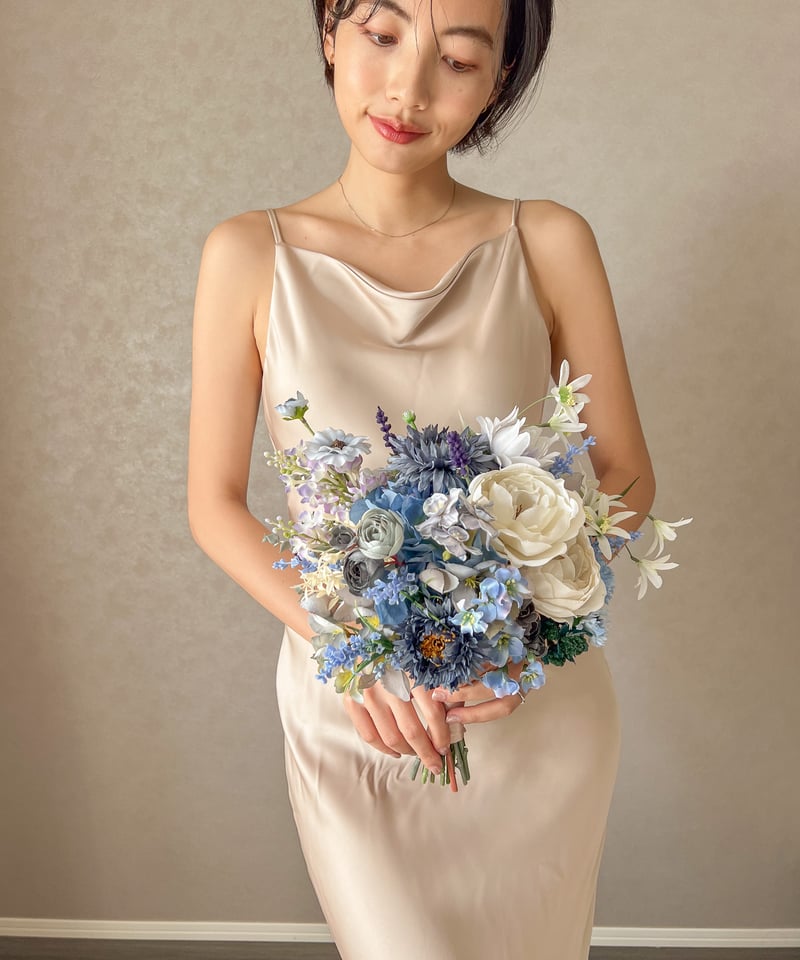 ライトブルーなブーケ| 造花ブーケ ウェディングブーケ お色直しブーケ