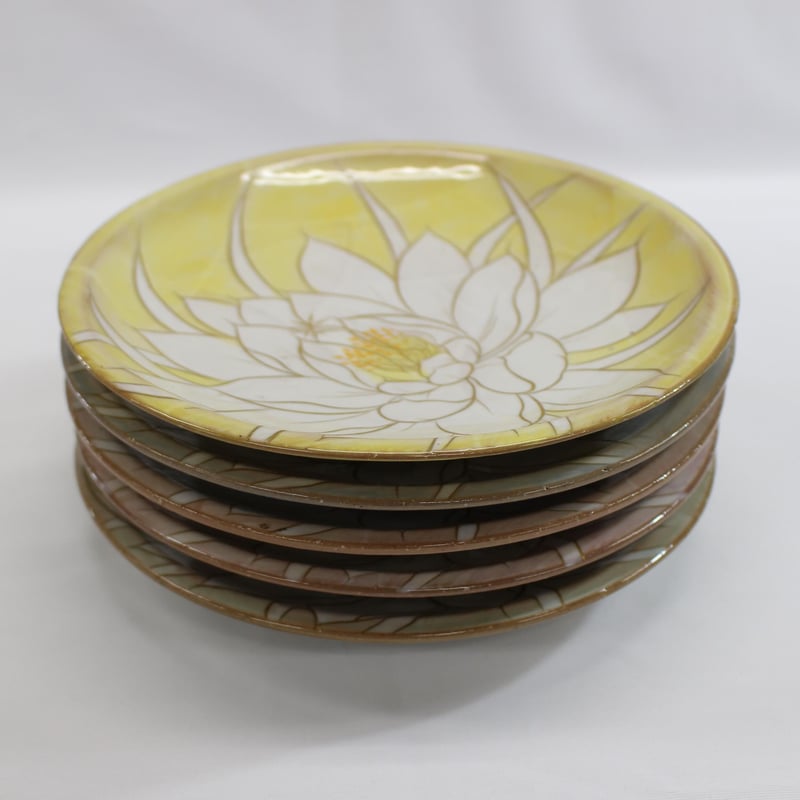 特選品 京都 京焼（清水焼） 土淵陶葊(どぶちとうあん)作 ☆月下美人六