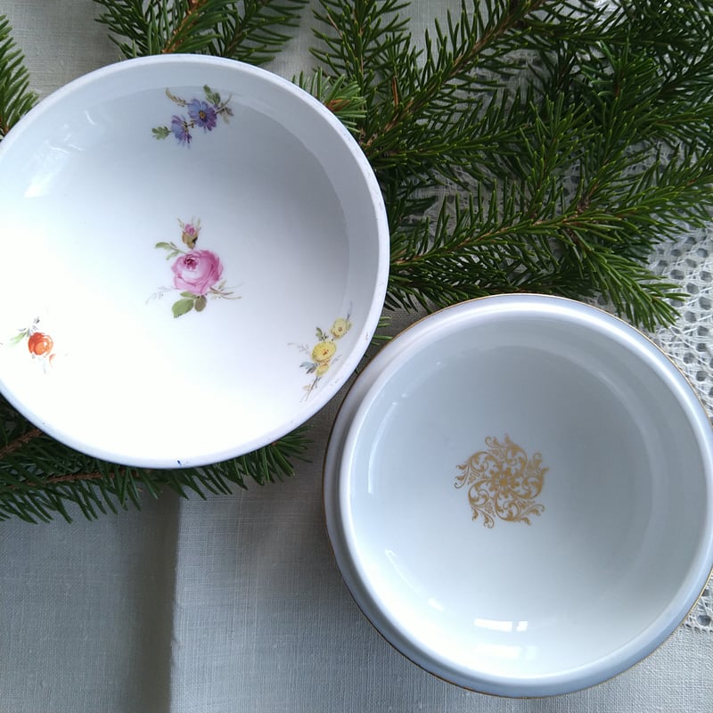 1924年以前Meissenマイセンコバルト/金彩/ドイツフラワーのボンボ