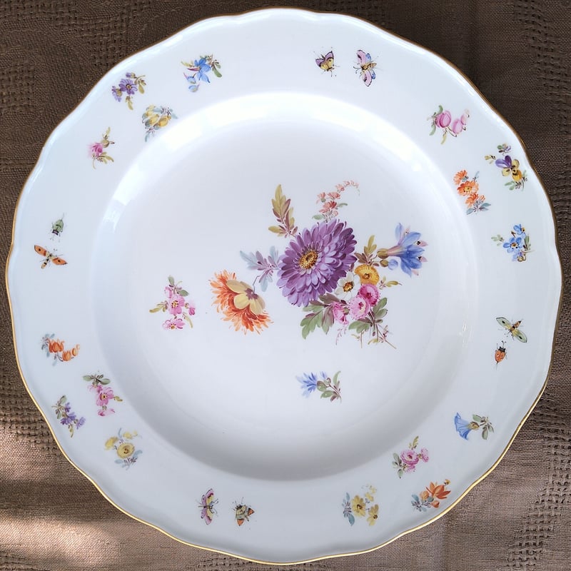 1860～1924年Meissen花と昆虫の絵 ディナープレート24㎝Dアスター