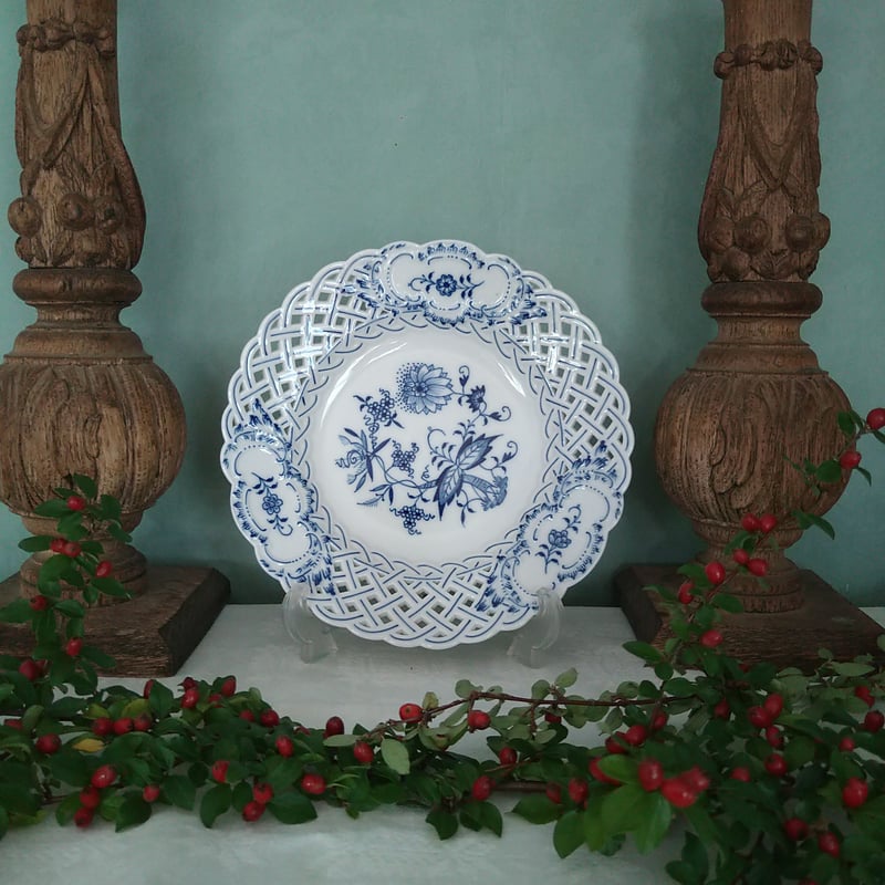 Meissenマイセン ブルーオニオンのオープンワークのお皿直径約21㎝D