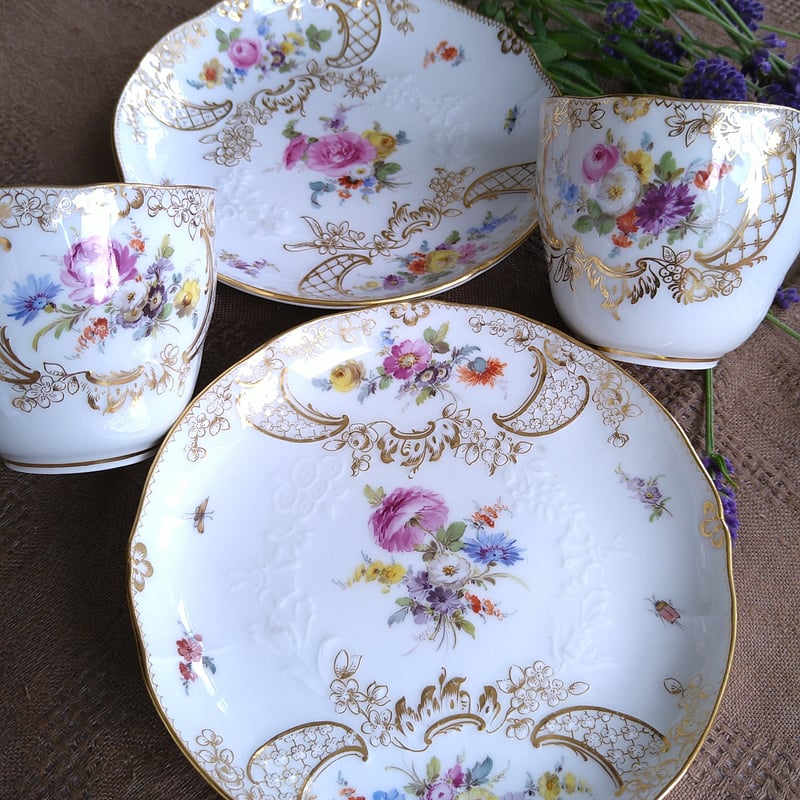 古マイセン】印象主義 自然主義／深皿 プレート ボウル「花と昆虫