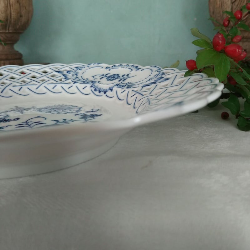 Meissenマイセン ブルーオニオンのオープンワークのお皿直径約21㎝D