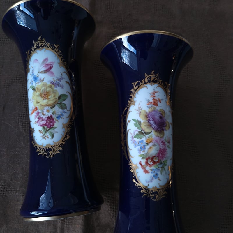 マイセンコバルトブルーペインティングベース花瓶