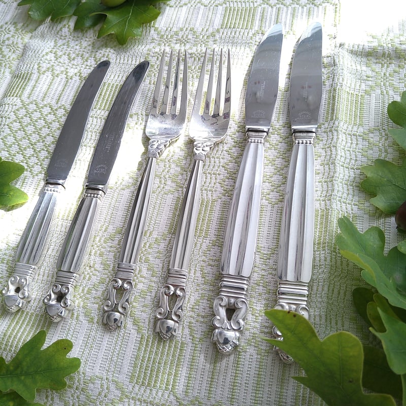 GeorgJensenエコーンのランチ用フォークとナイフとフルーツナイフ