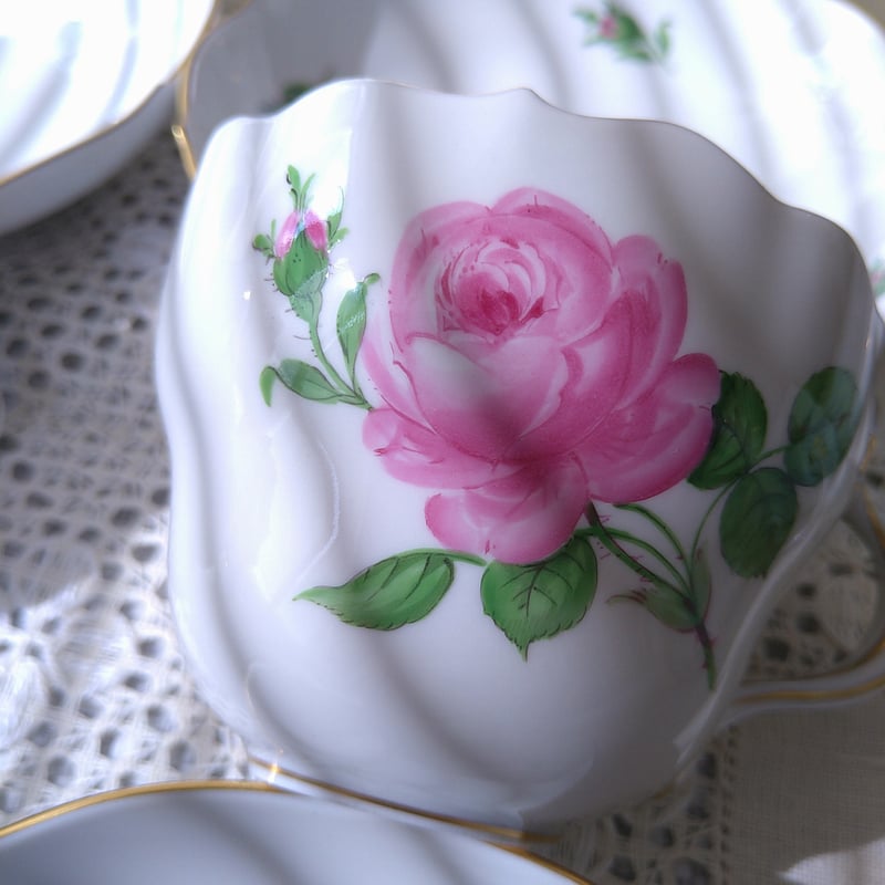 MeissenマイセンRoteRose🌹ピンクローズのコーヒーカップソーサー1975