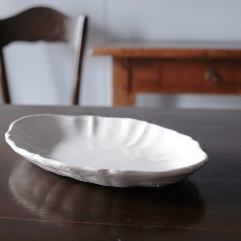 Moustiers ムスティエ 花リム 輪花 オーバル 皿 ラヴィエ アンティーク