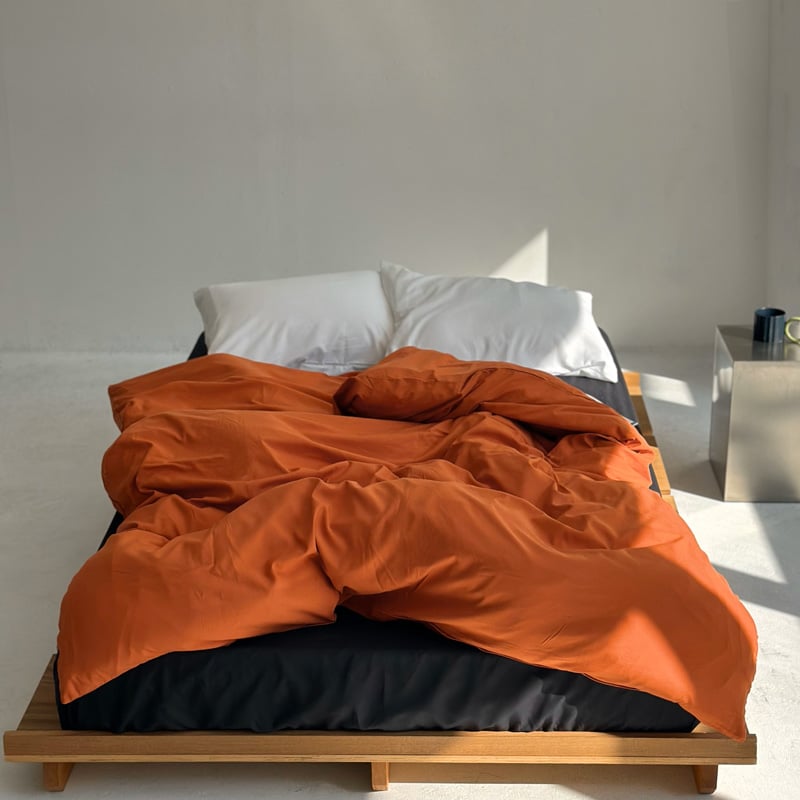 beddingsets-03068 orange×black×white 無地布団カバーセット