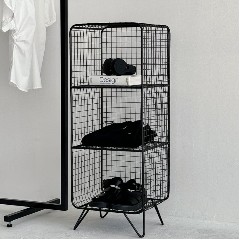 rack-03062 ブラック スタンド付き スチールメッシュ 3段ラック | ART