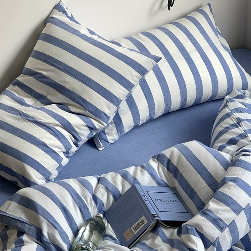 pillowcase-03002 white×blue ロンドンストライプ 枕カバー 2枚セッ